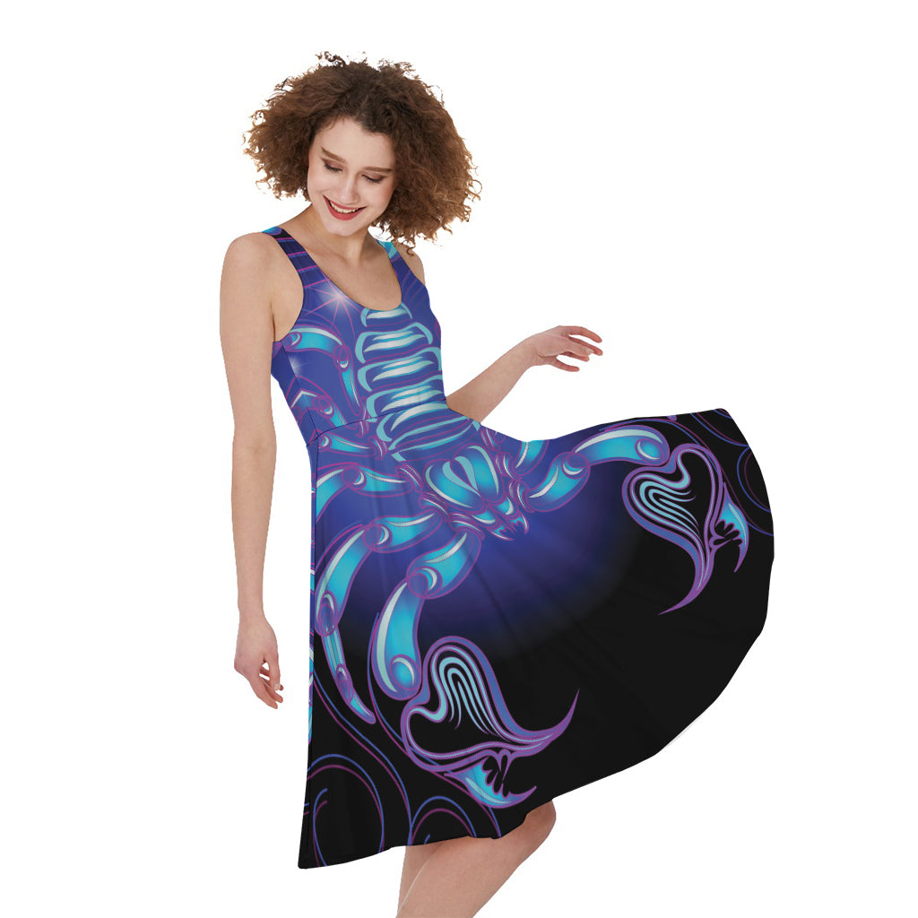 Dark Scorpio Zodiac Sign Print Women's Sleeveless Dress