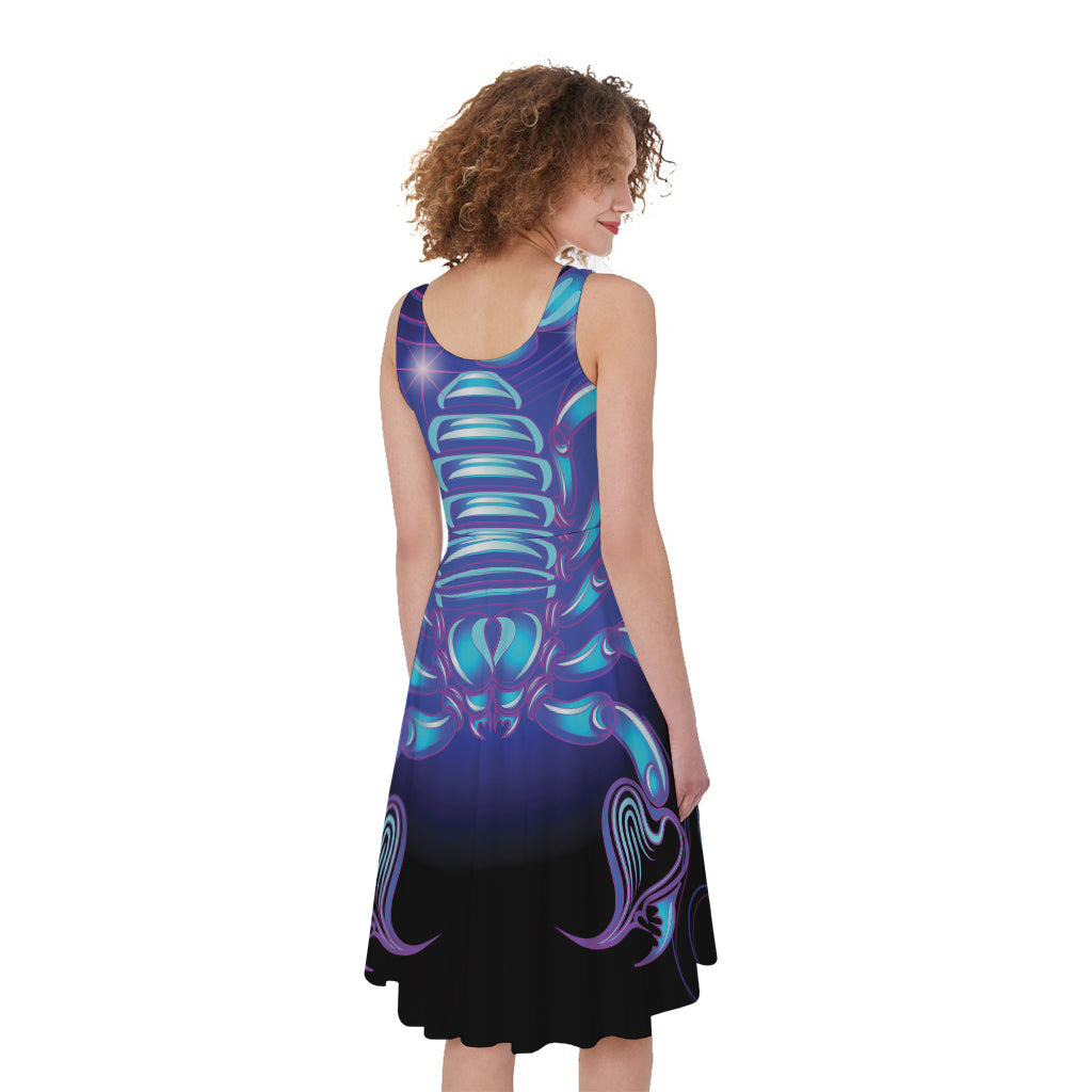 Dark Scorpio Zodiac Sign Print Women's Sleeveless Dress