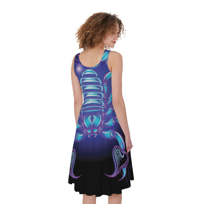 Dark Scorpio Zodiac Sign Print Women's Sleeveless Dress