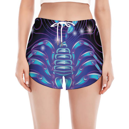 Dark Scorpio Zodiac Sign Print Women's Split Running Shorts