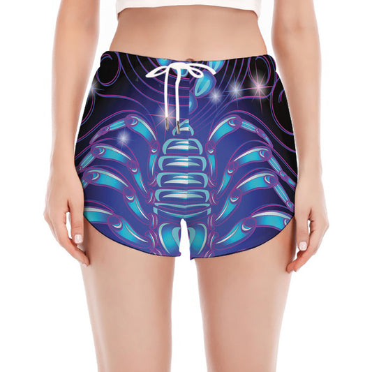 Dark Scorpio Zodiac Sign Print Women's Split Running Shorts