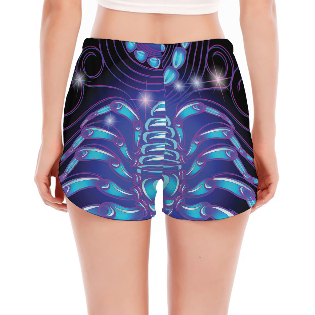 Dark Scorpio Zodiac Sign Print Women's Split Running Shorts