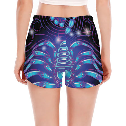 Dark Scorpio Zodiac Sign Print Women's Split Running Shorts