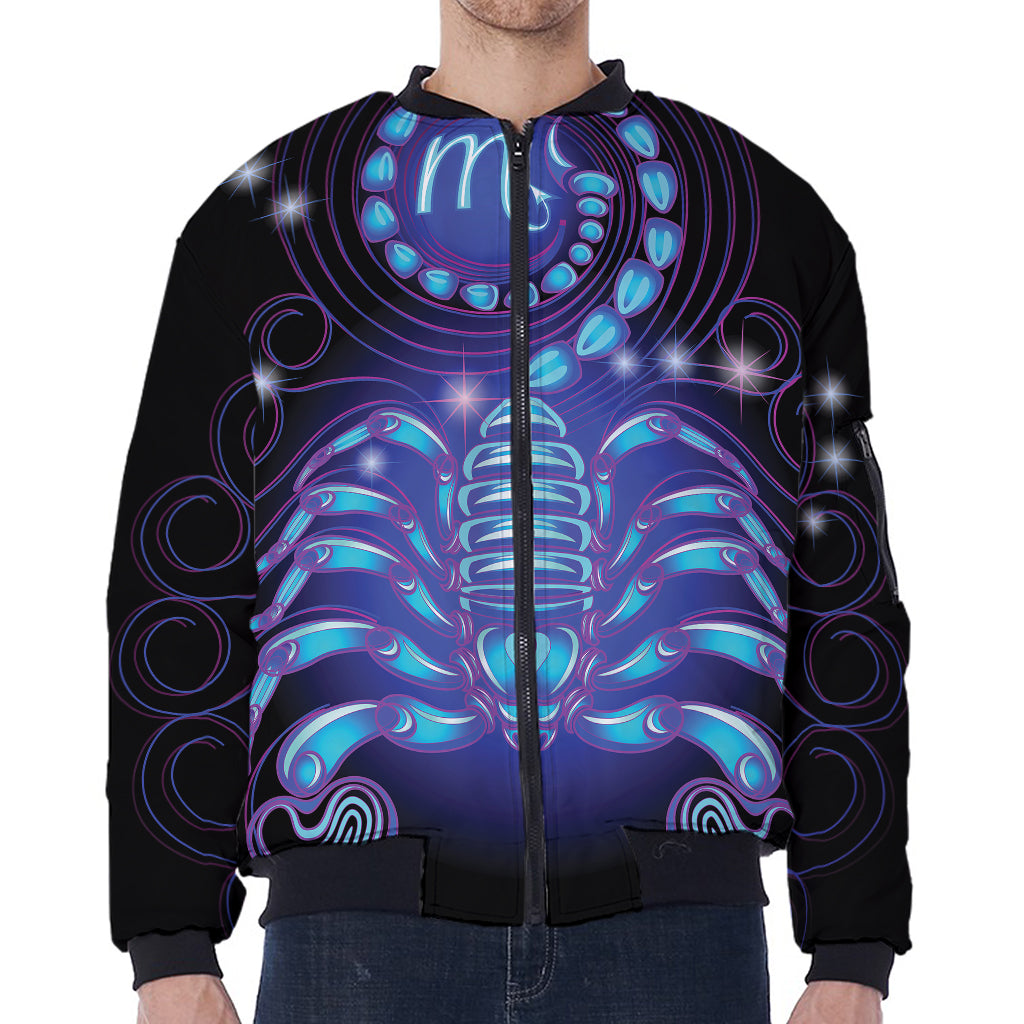 Dark Scorpio Zodiac Sign Print Zip Sleeve Bomber Jacket