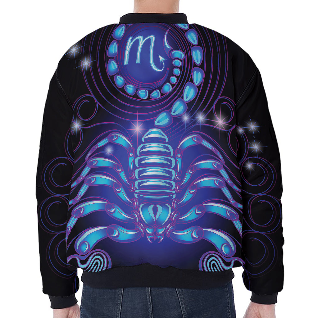 Dark Scorpio Zodiac Sign Print Zip Sleeve Bomber Jacket