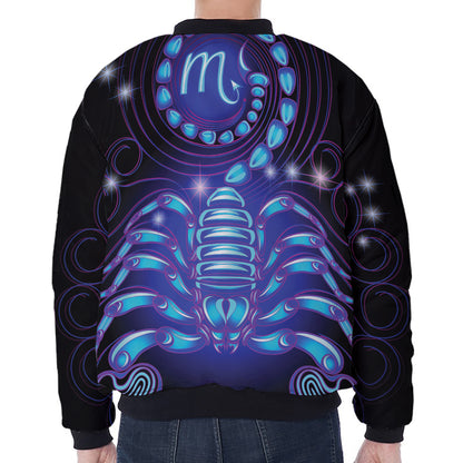 Dark Scorpio Zodiac Sign Print Zip Sleeve Bomber Jacket