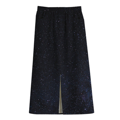 Dark Space Print Cotton Front Slit Maxi Skirt