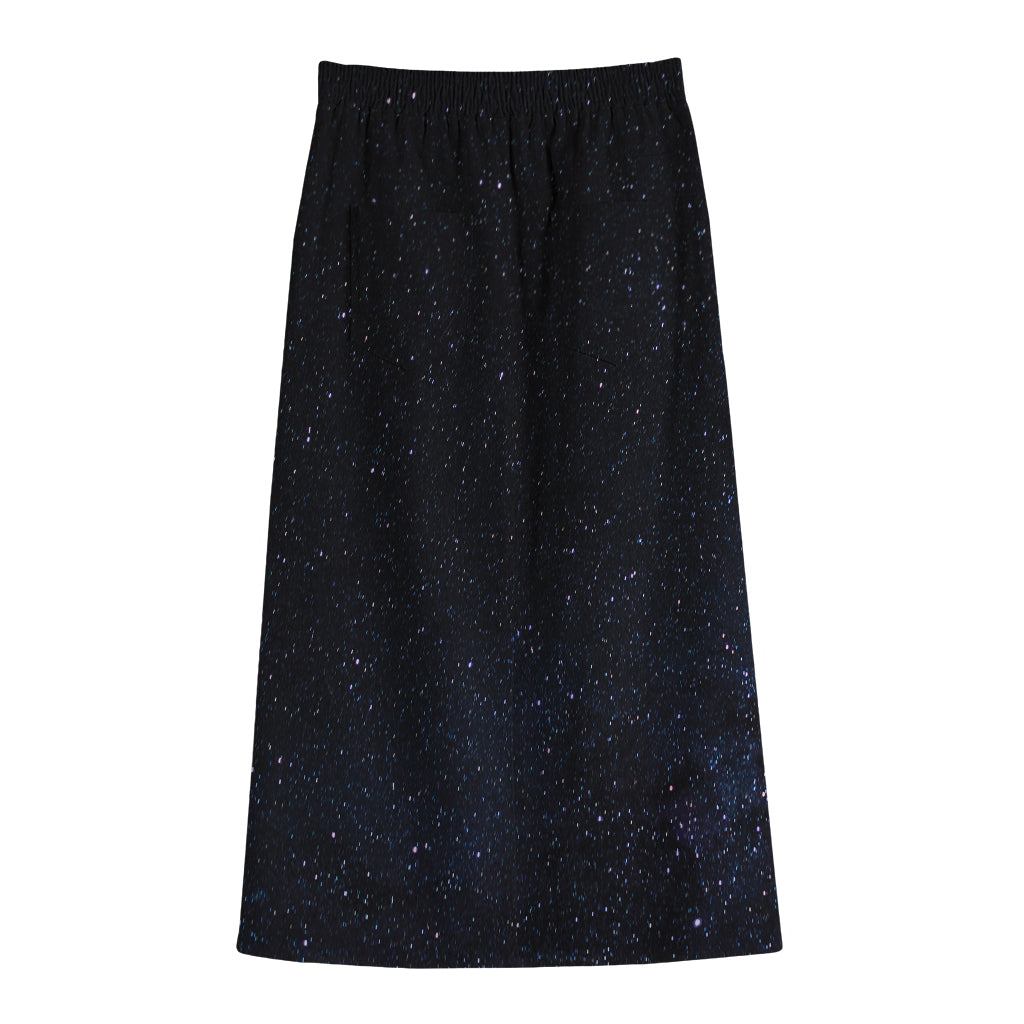 Dark Space Print Cotton Front Slit Maxi Skirt