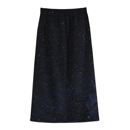 Dark Space Print Cotton Front Slit Maxi Skirt