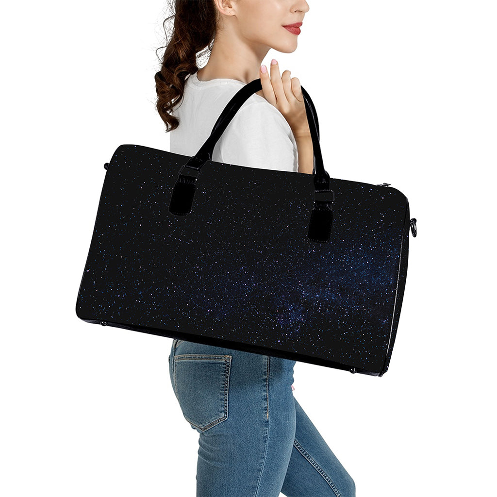 Dark Space Print Leather Duffle Bag