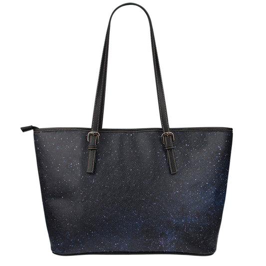 Dark Space Print Leather Tote Bag