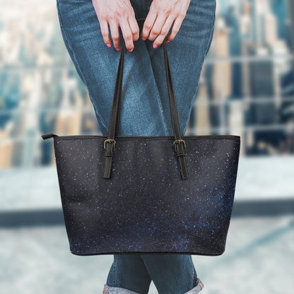 Dark Space Print Leather Tote Bag