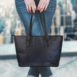 Dark Space Print Leather Tote Bag