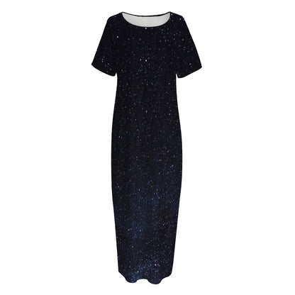 Dark Space Print Short Sleeve Long Nightdress