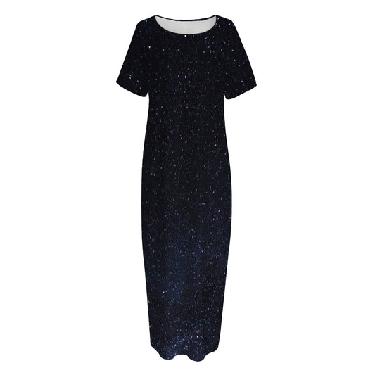 Dark Space Print Short Sleeve Long Nightdress