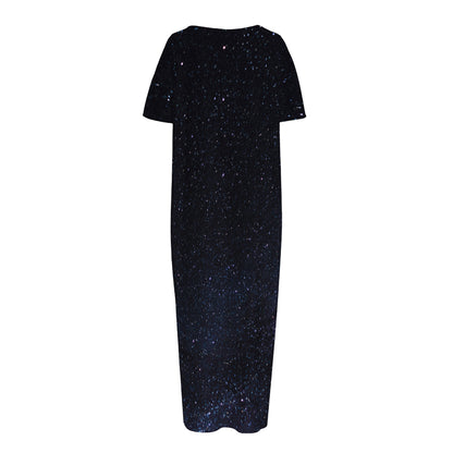 Dark Space Print Short Sleeve Long Nightdress