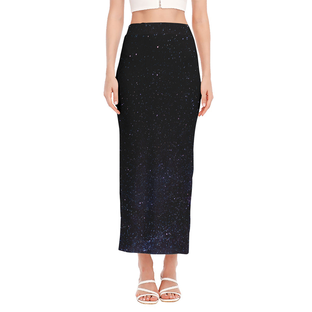 Dark Space Print Side Slit Maxi Skirt