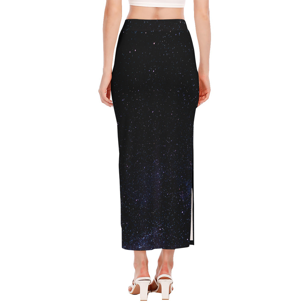 Dark Space Print Side Slit Maxi Skirt