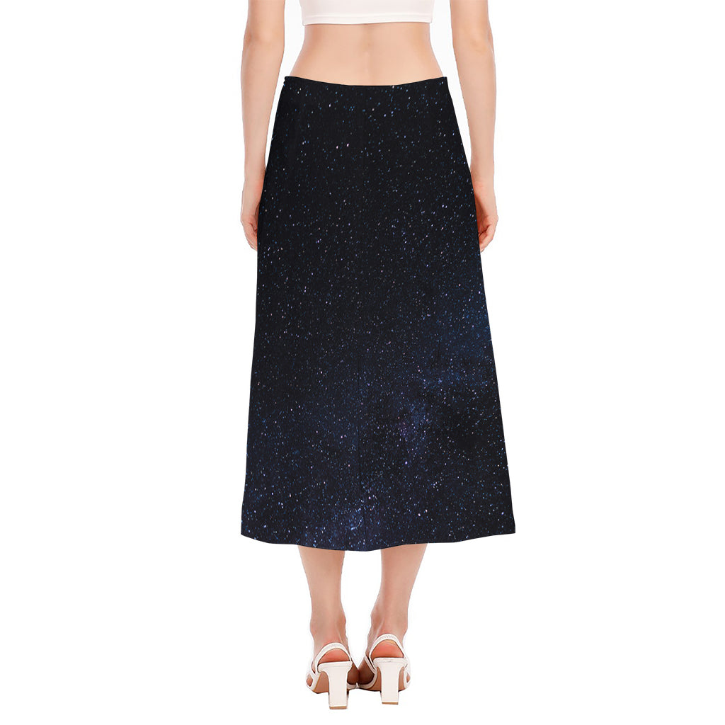 Dark Space Print Side Slit Midi Skirt