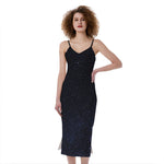 Dark Space Print Slim Fit Midi Cami Dress
