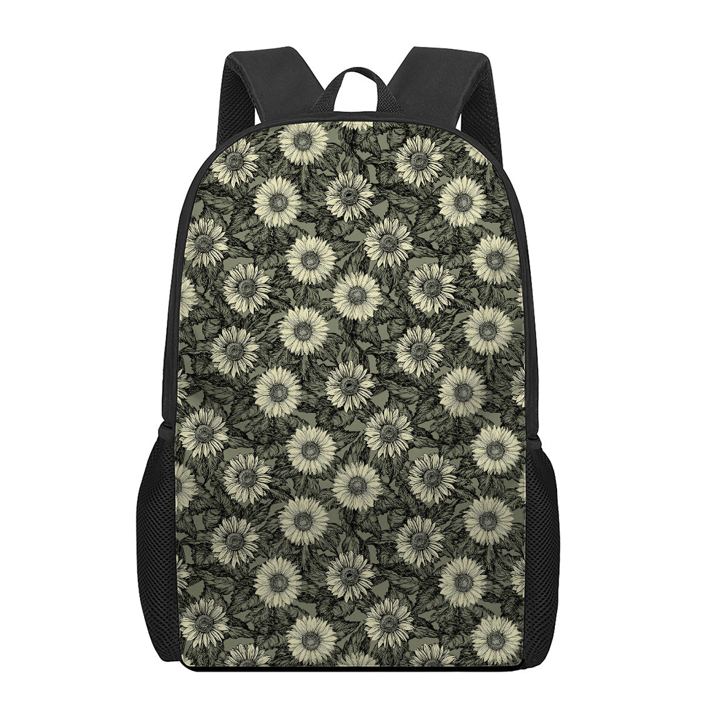 Dark Sunflower Pattern Print 17 Inch Backpack