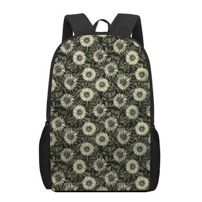 Dark Sunflower Pattern Print 17 Inch Backpack