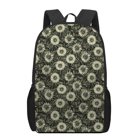 Dark Sunflower Pattern Print 17 Inch Backpack