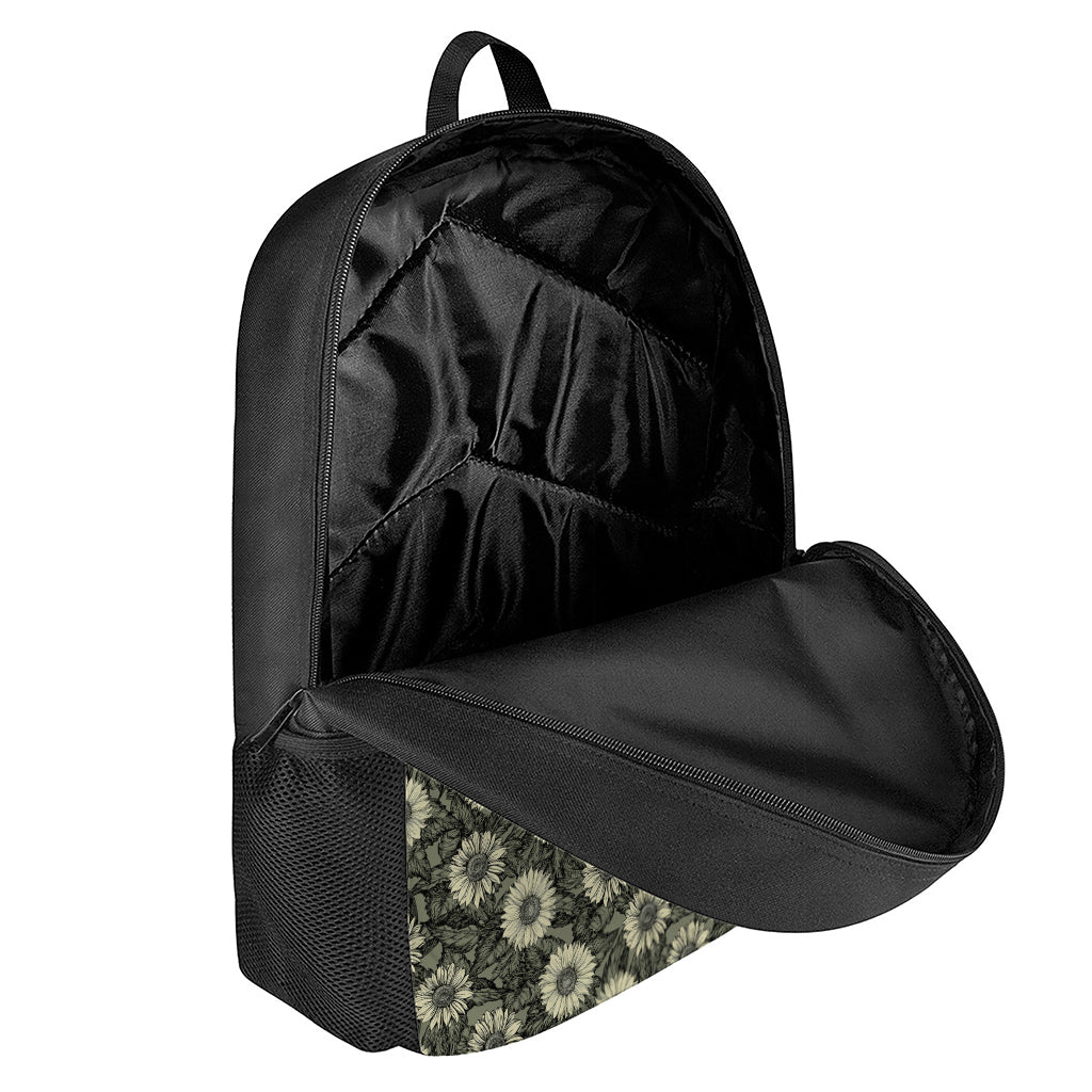 Dark Sunflower Pattern Print 17 Inch Backpack