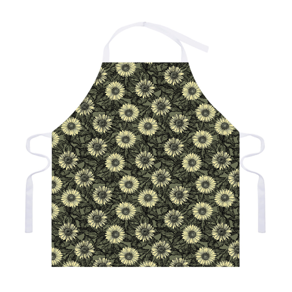 Dark Sunflower Pattern Print Adjustable Apron