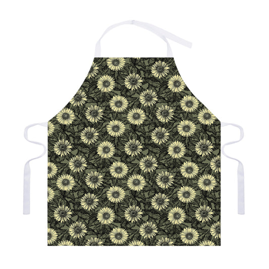 Dark Sunflower Pattern Print Adjustable Apron