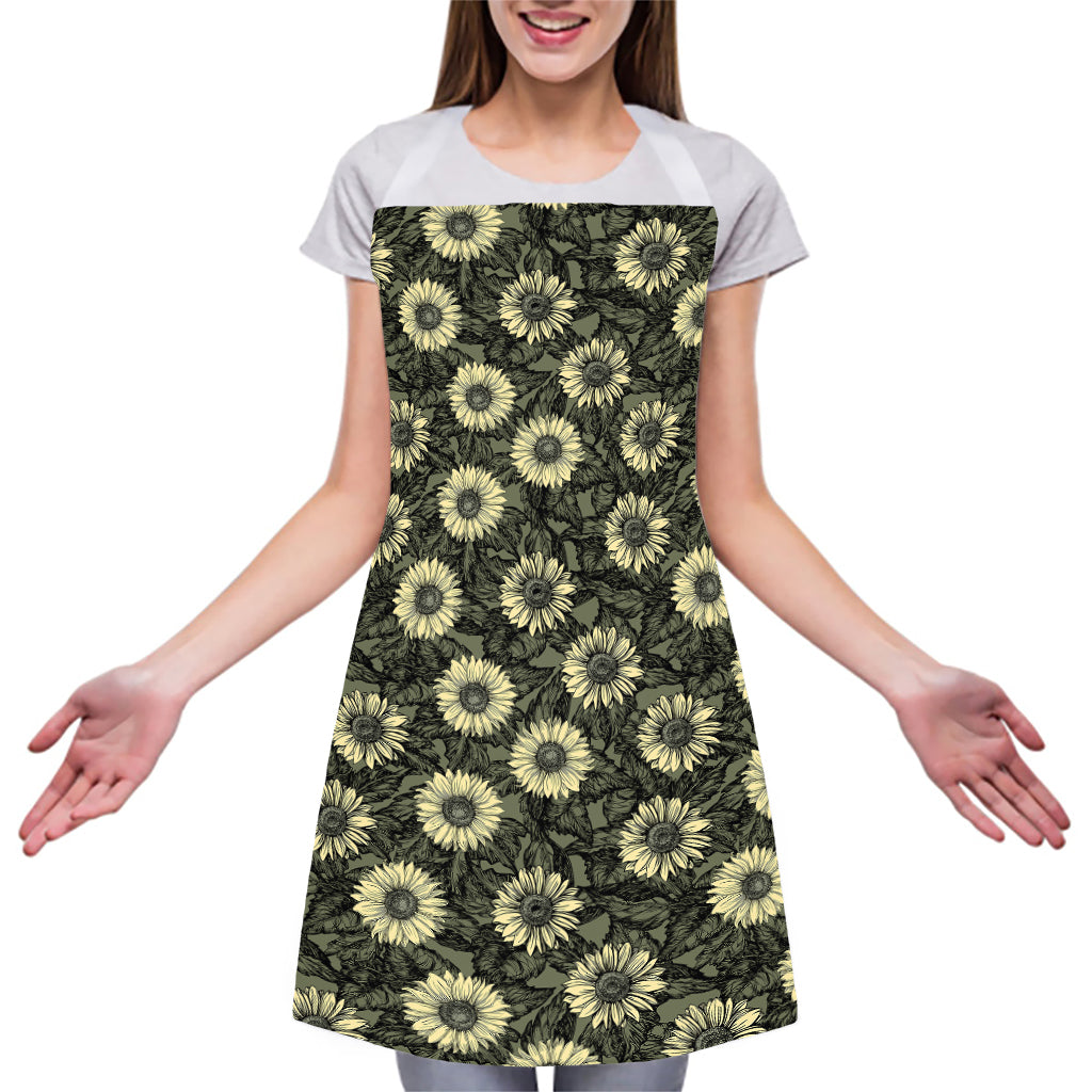Dark Sunflower Pattern Print Adjustable Apron