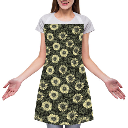 Dark Sunflower Pattern Print Adjustable Apron