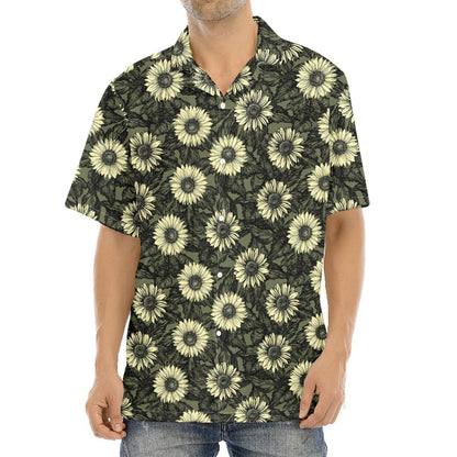 Dark Sunflower Pattern Print Aloha Shirt
