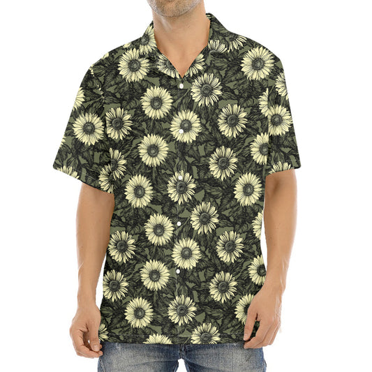 Dark Sunflower Pattern Print Aloha Shirt