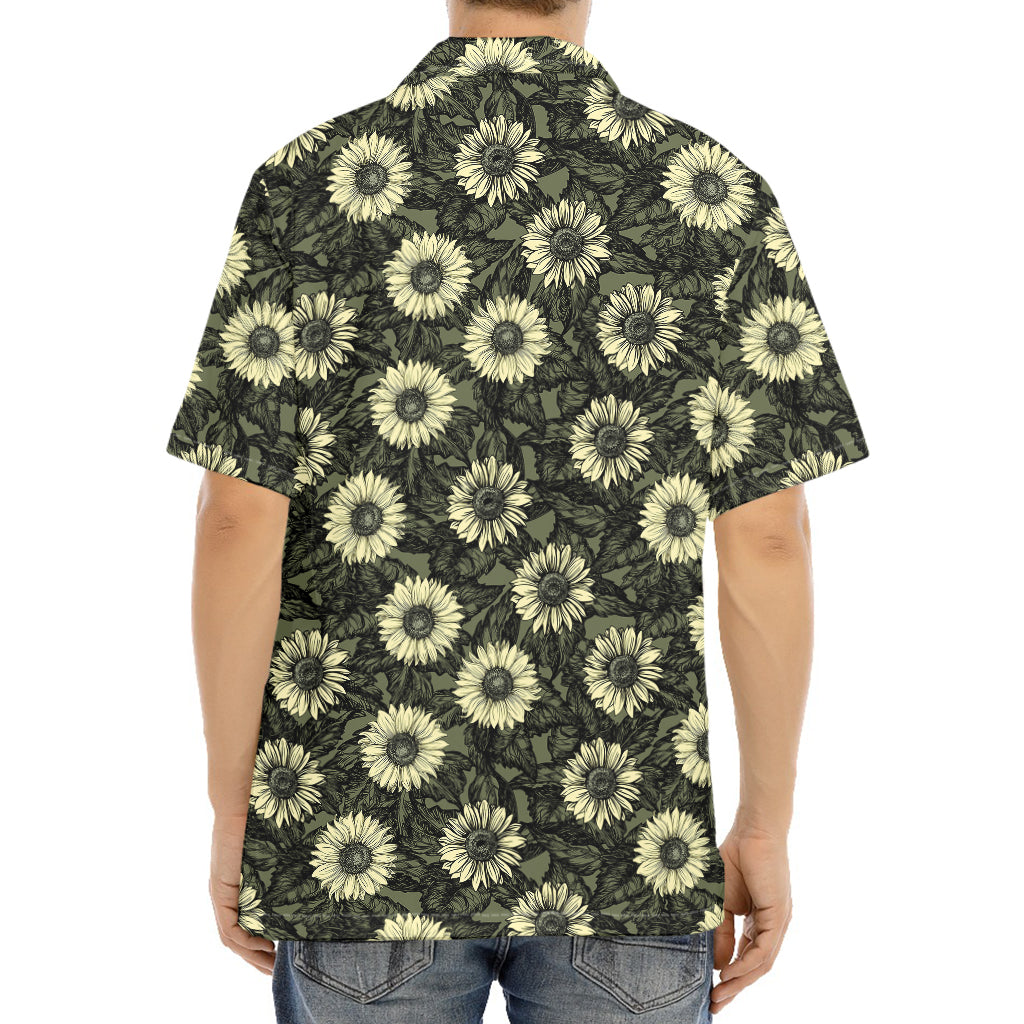 Dark Sunflower Pattern Print Aloha Shirt