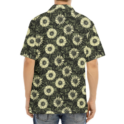 Dark Sunflower Pattern Print Aloha Shirt
