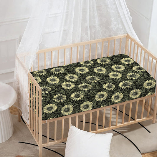 Dark Sunflower Pattern Print Baby Crib Sheet