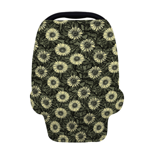 Dark Sunflower Pattern Print Baby Seat Cover