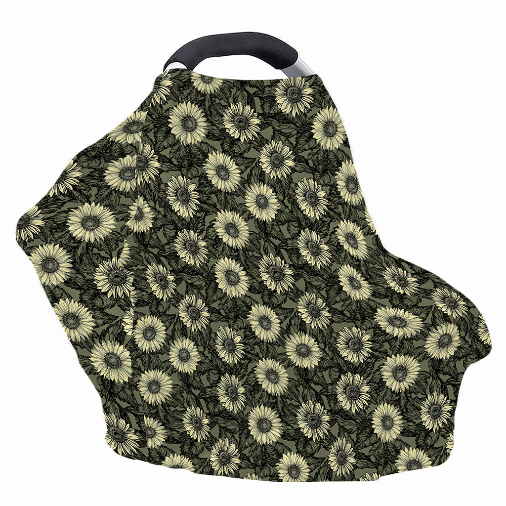 Dark Sunflower Pattern Print Baby Seat Cover