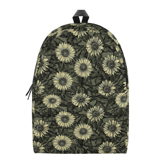 Dark Sunflower Pattern Print Backpack