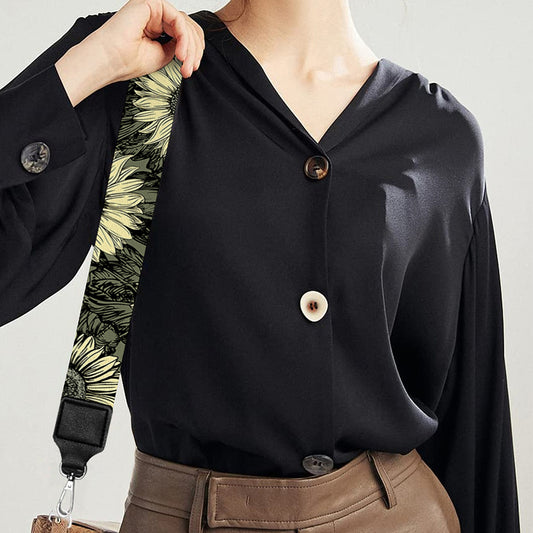 Dark Sunflower Pattern Print Bag Strap