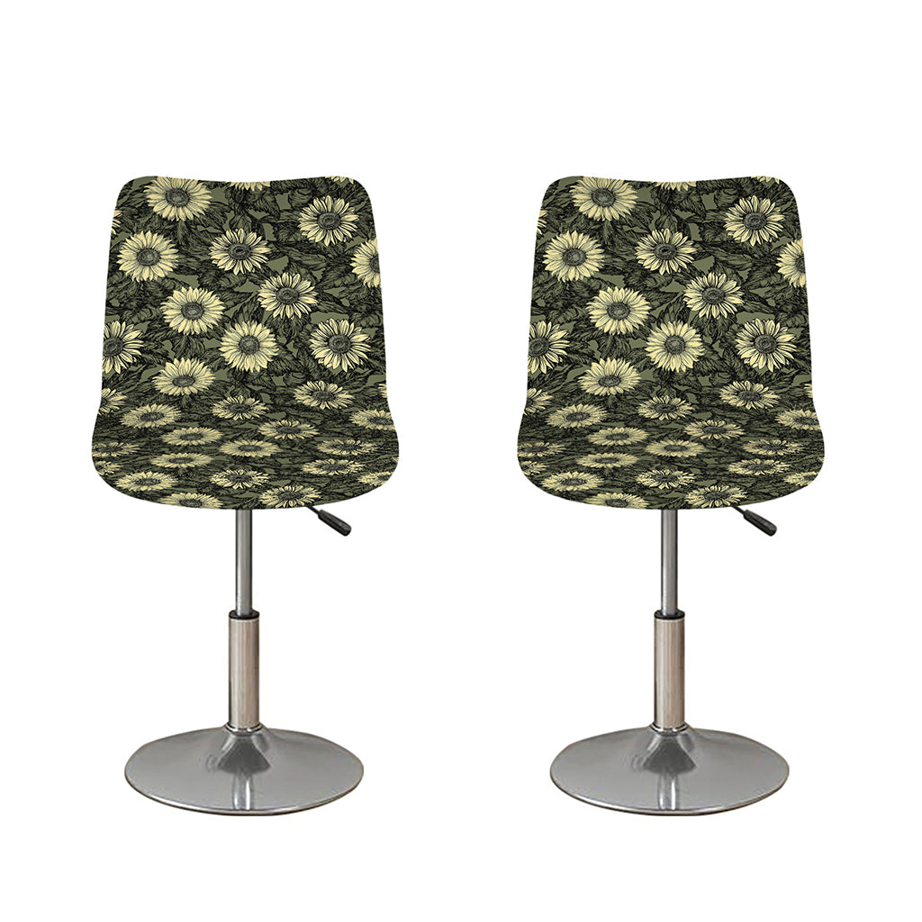 Dark Sunflower Pattern Print Bar Stool Covers