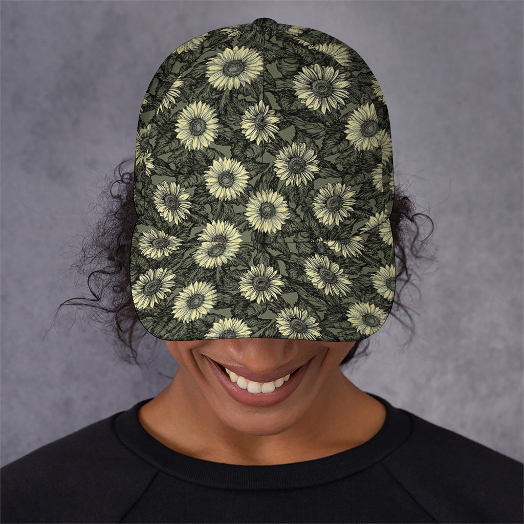 Dark Sunflower Pattern Print Baseball Cap
