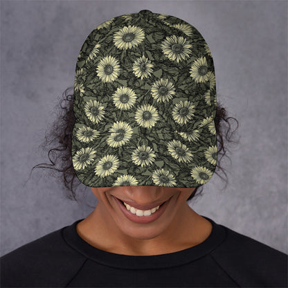 Dark Sunflower Pattern Print Baseball Cap