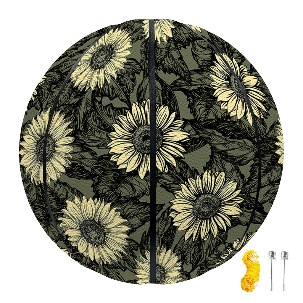 Dark Sunflower Pattern Print Basketball