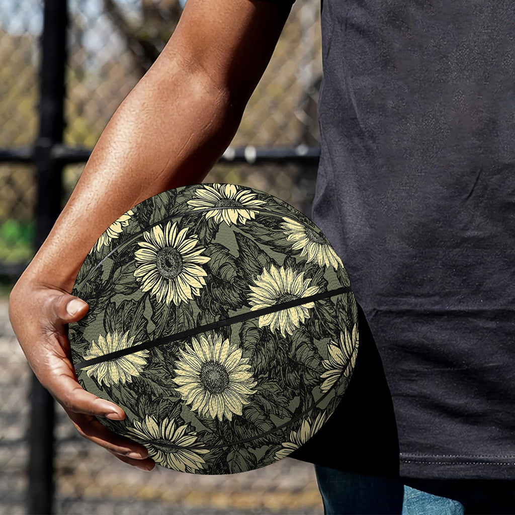 Dark Sunflower Pattern Print Basketball