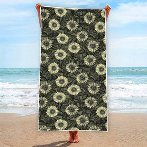 Dark Sunflower Pattern Print Beach Towel