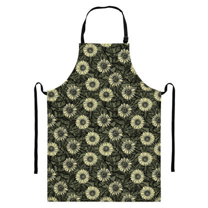 Dark Sunflower Pattern Print Bib Apron With Pocket