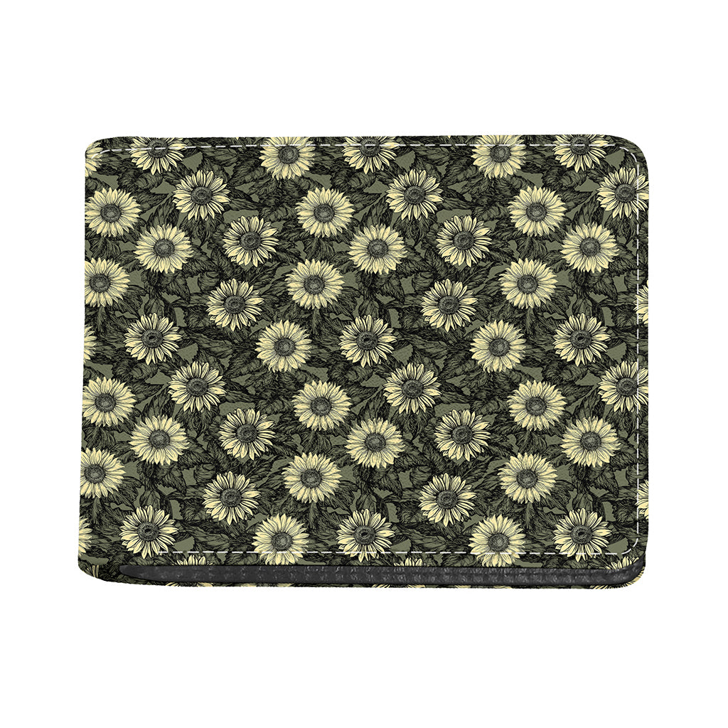 Dark Sunflower Pattern Print Bifold Wallet
