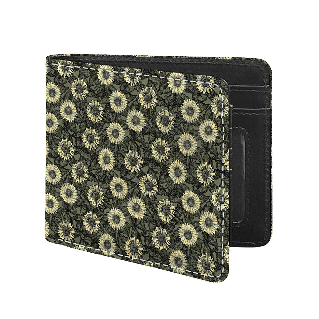 Dark Sunflower Pattern Print Bifold Wallet